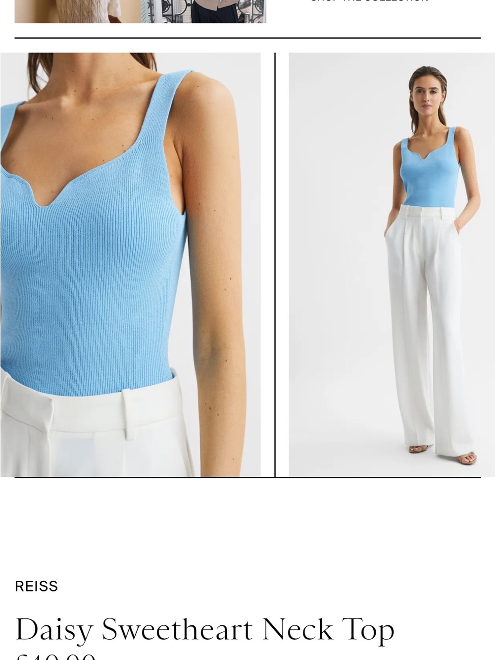 Reiss Sky Blue Sweetheart Neck Ribbed Tank